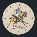 equestrian polo sport club large clock<br><div class="desc">equestrian polo club... player riding a black pony horse horse ...  equine sport illustration</div>