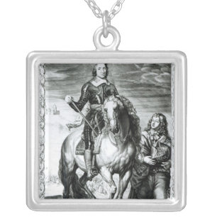 Equestrian portrait of Oliver Cromwell Silver Plated Necklace