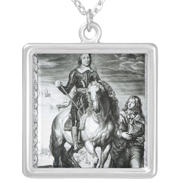 Equestrian portrait of Oliver Cromwell Silver Plated Necklace (Front)