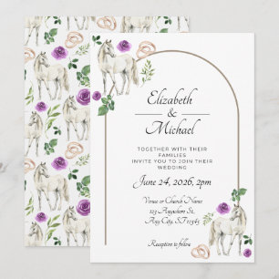 Equestrian Purple Floral Rustic Wedding Invitation