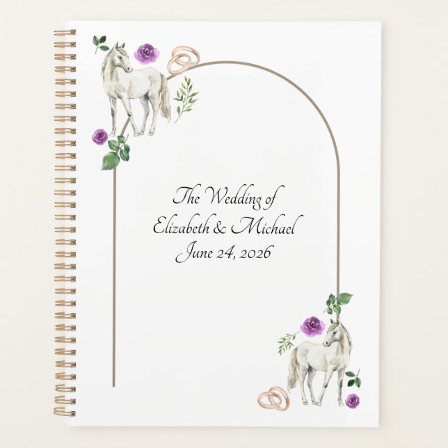 Equestrian Purple Floral Rustic Wedding Planner (Front)