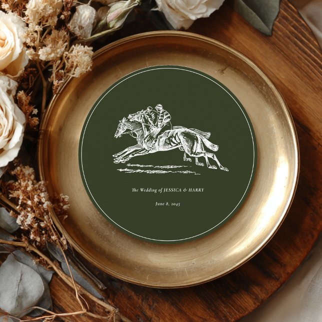 Equestrian Race Horses Dark Green Elegant Wedding Menu (Creator Uploaded)
