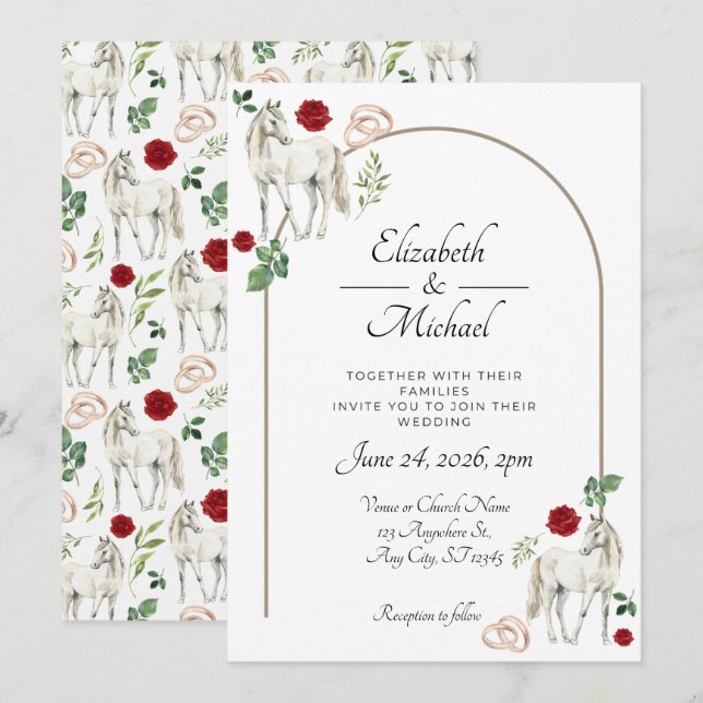 Equestrian Red Floral Rustic Wedding Invitation (Front/Back)