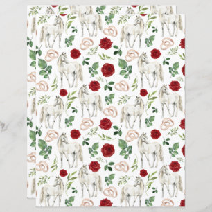 Equestrian Red Floral Wedding Scrapbook Paper