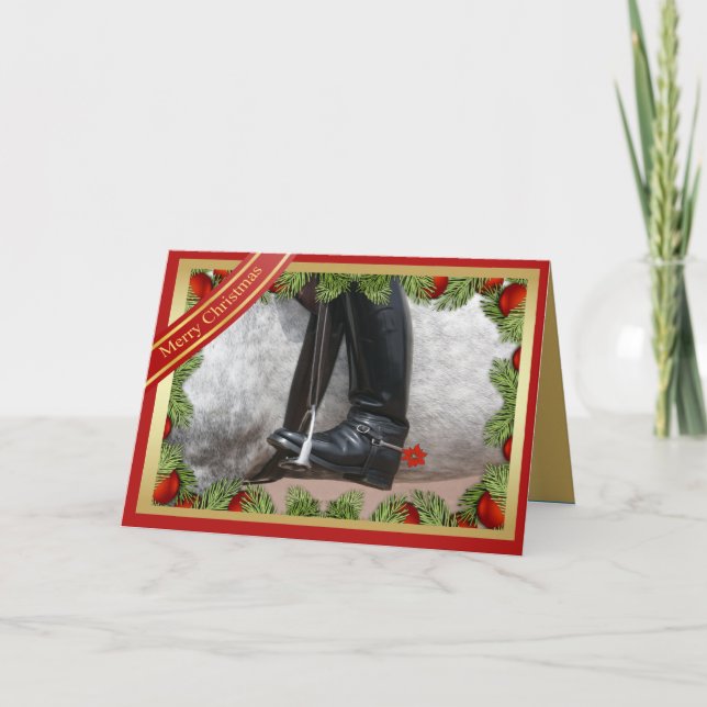 Equestrian Riding Boots Horse Merry Christmas Card (Front)