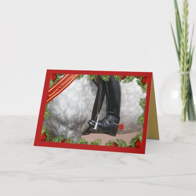 Equestrian Riding Boots Horse Season's Greetings Holiday Card (Front)