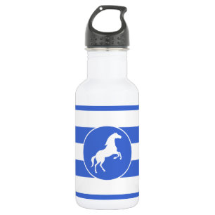Equestrian; Royal Blue Stripes Stainless Steel Water Bottle