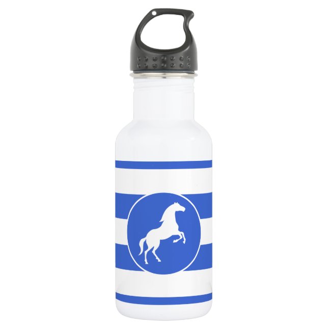 Equestrian; Royal Blue Stripes Stainless Steel Water Bottle (Front)