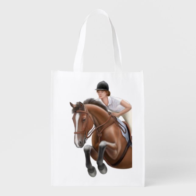 Equestrian Show Jumper Horse Grocery Bag (Front)