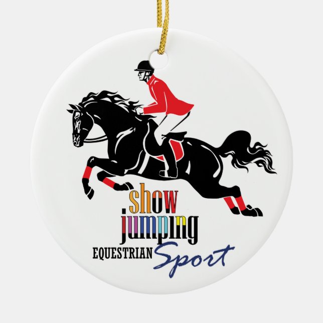 equestrian show jumping ceramic ornament (Front)