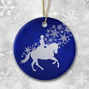 Equestrian Silver Snowflake on Royal Blue Ceramic Ornament