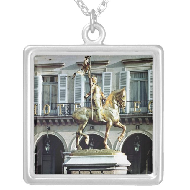 Equestrian statue of Joan of Arc Silver Plated Necklace (Front)