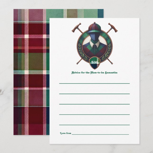 Equestrian Theme Preppy Polo Monogram Baby Shower Advice Card (Front/Back)