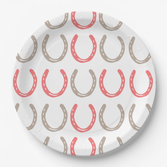 Equestrian Themed Horse Shoes Pattern Paper Plates (Front)