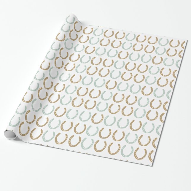 Equestrian Themed Horse Shoes Pattern Wrapping Paper (Unrolled)