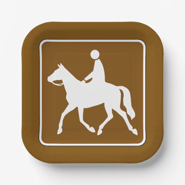 Equestrian Trail Riding Horse Silhouette Icon Paper Plates (Front)