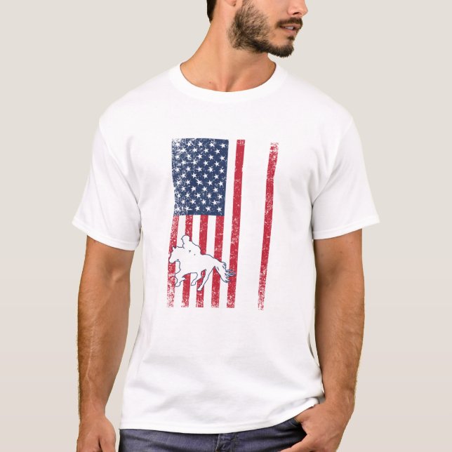 Equestrian USA American Flag Horseback Riding Hors T-Shirt (Front)