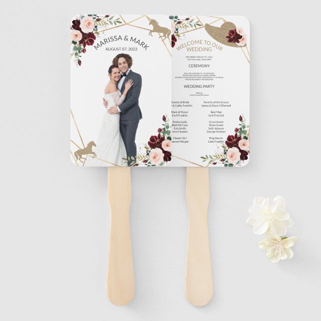 Equestrian Wedding Program Fans with Photo (Front and Back)