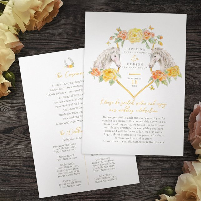 Equestrian yellow rose watercolor wedding program (Creator Uploaded)