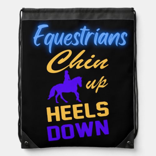 Equestrians Chin Up Heels Down in Blue Yellow    Drawstring Bag