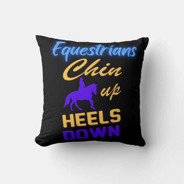 Equestrians Chin Up Heels Down in Blue Yellow    Throw Pillow (Front)