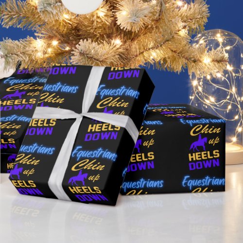 Equestrians Chin Up Heels Down in Blue Yellow      Wrapping Paper