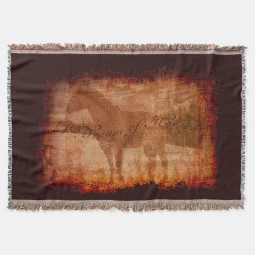 Equine Art and I Dream of Horses Quote Throw Blanket