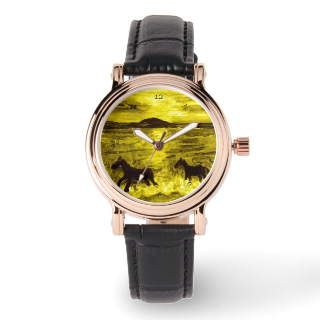 Equine Art Golden Seashore Horses Watch (Front)