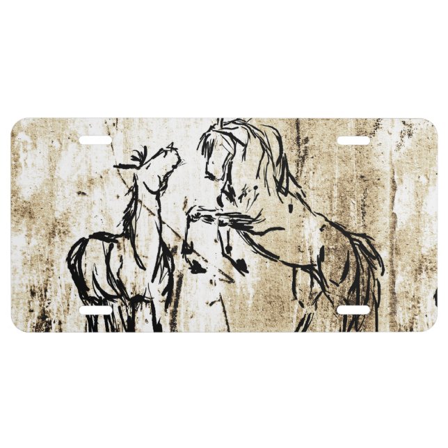 Equine Art Rearing Horses License Plate (Front)
