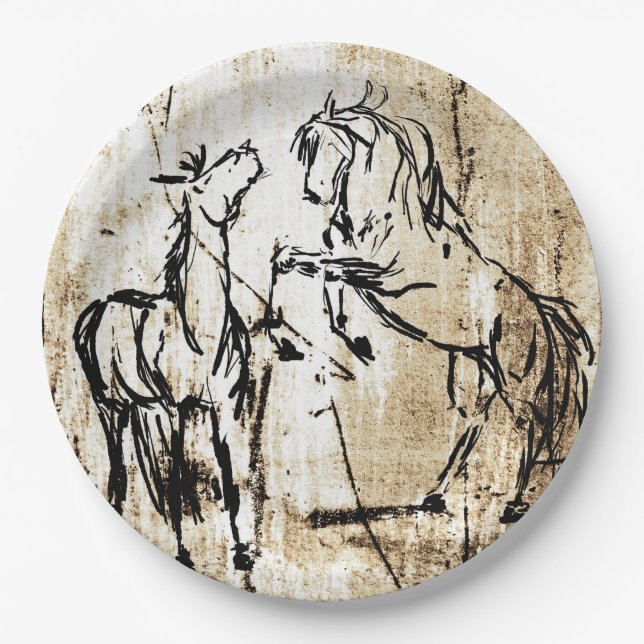 Equine Art Rearing Horses Paper Plates (Front)