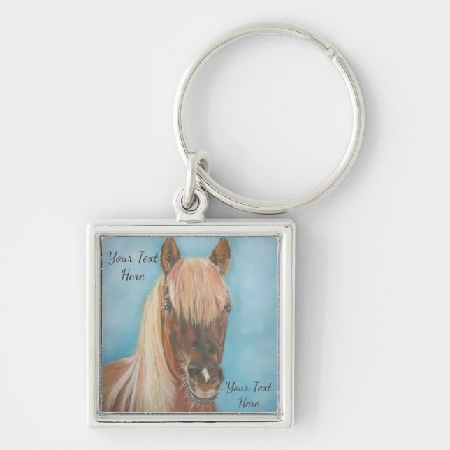 equine chestnut mare with blonde mane brown horse keychain (Front)
