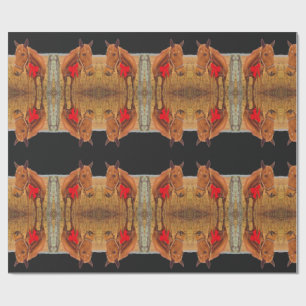 Equine Christmas, Brown Horse with red bow Wrapping Paper