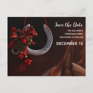 Equine Christmas Hanging Horseshoe Save the Date Invitation Postcard