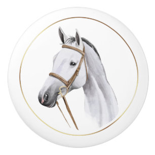 Equine Decor Vintage Grey Horse Equestrian Knob