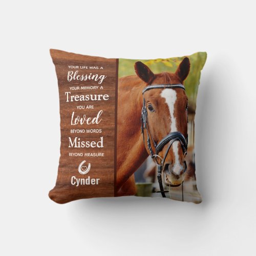 Equine Photo Horse Memorial Throw Pillow