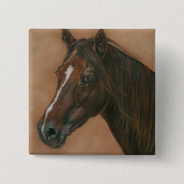equine picture of chestnut mare brown horse pinback button (Front)