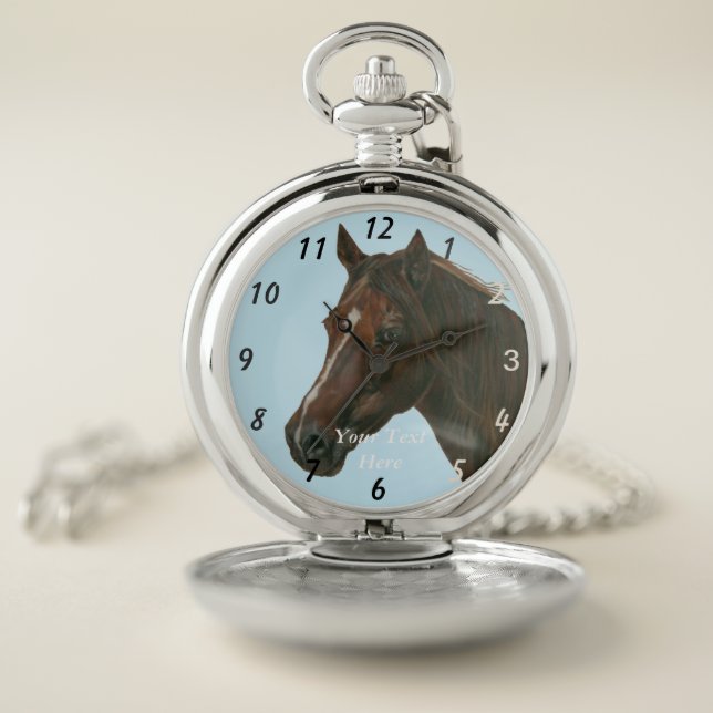 equine picture of chestnut mare brown horse pocket watch (Inside)