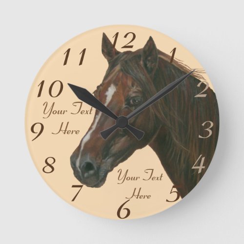 equine picture of chestnut mare brown horse round clock