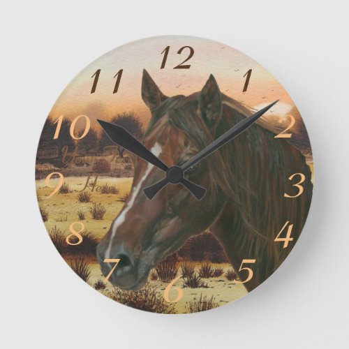 equine picture of chestnut mare brown horse round clock