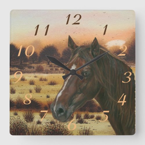 equine picture of chestnut mare brown horse square square wall clock