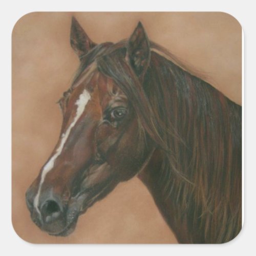 equine picture of chestnut mare brown horse square sticker