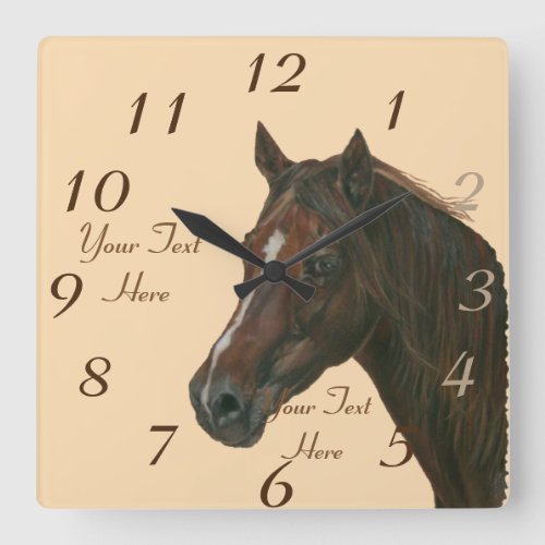 equine picture of chestnut mare brown horse square wall clock