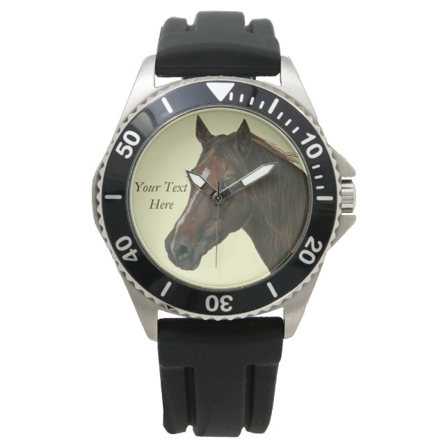 equine picture of chestnut mare brown horse watch (Front)