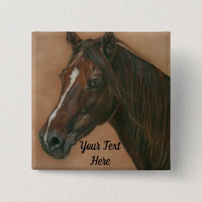 equine portrait of chestnut mare brown horse button (Front)