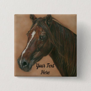 equine portrait of chestnut mare brown horse button