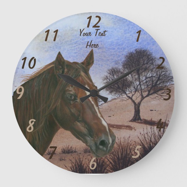 equine portrait of chestnut mare brown horse large clock (Front)