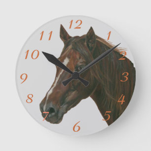 equine portrait of chestnut mare brown horse round clock