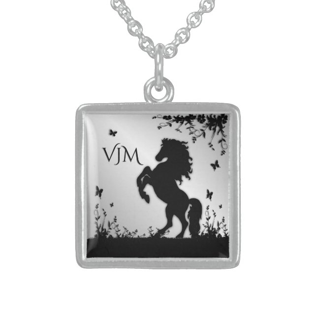 Equine Silver Monogram Sterling Silver Necklace (Front)