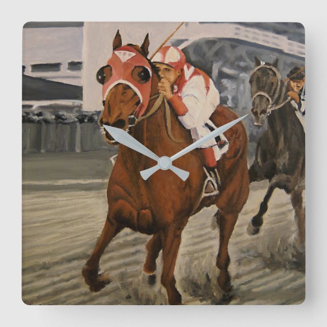 Equine Thoroughbred Wins Horse Race Square Wall Cl Clock (Front)