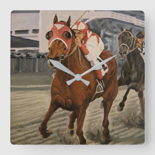 Equine Thoroughbred Wins Horse Race Square Wall Cl Square Wall Clock